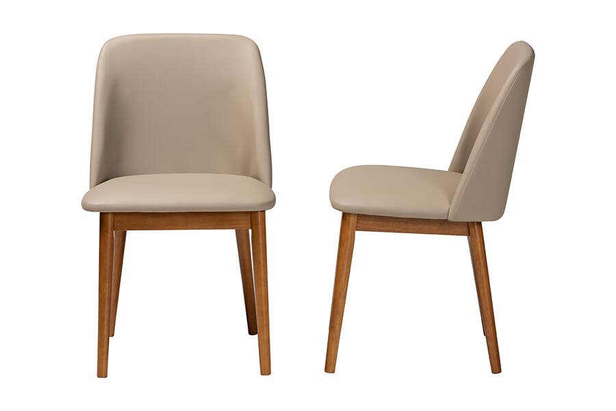 Left. Baxton Studio - Lavin Mid-Century "Walnut" Brown/Faux Leather Dining Chair - Walnut Light Brown/Beige.