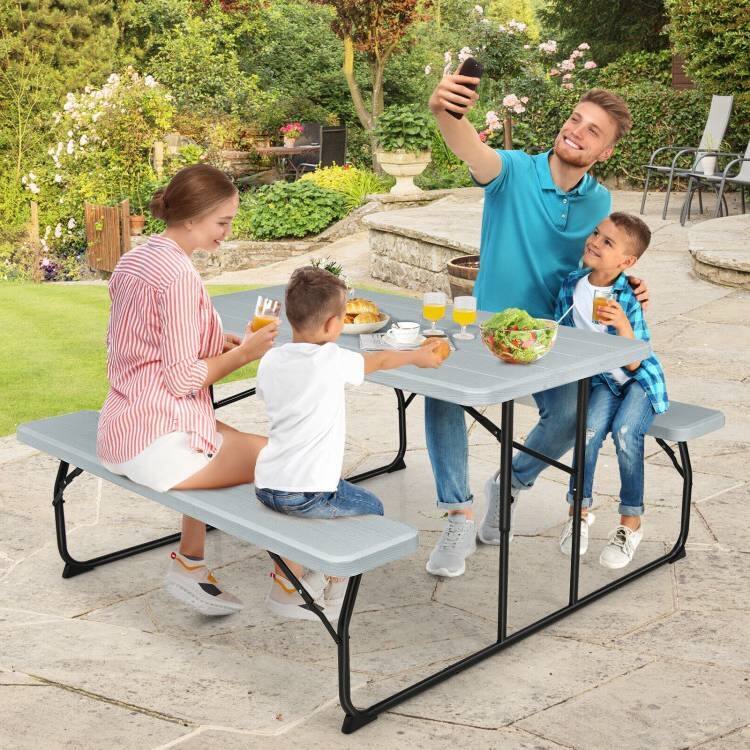 Left. Hivvago - Grey Folding Picnic Table with 2 Benches Outdoor Patio Dining Set - Gray.