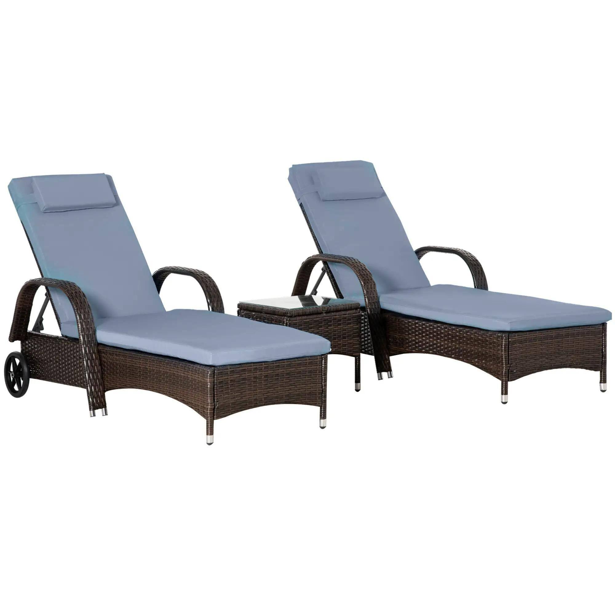 Front. Spaco - Spaco 3PC Deep Cushion Chaise Set, 5 Level Adjustable PE Rattan Pool - Grey.