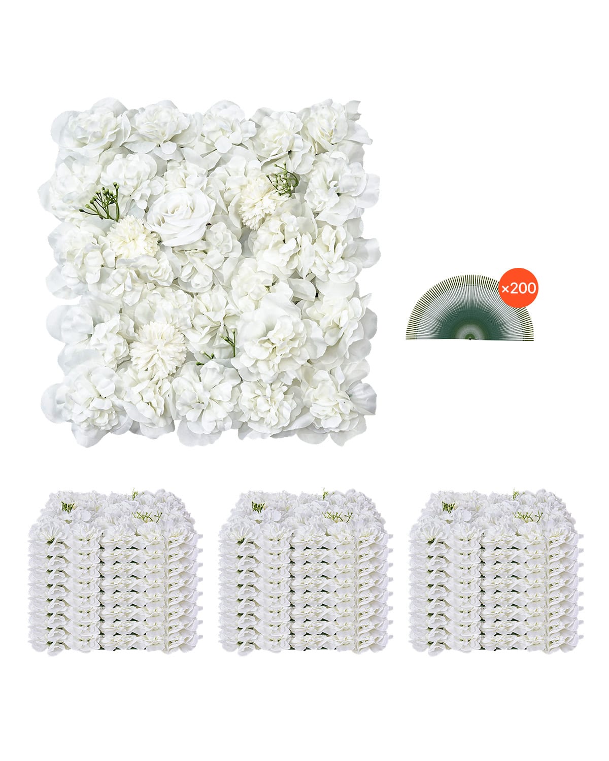 VEVOR - 3D Flower Wall Panel, 24 PCS 15 x 15 inch, Artificial Floral Wall Background Mesh Backing Mat - Green