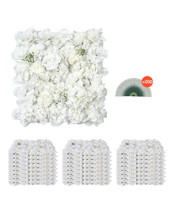 Front. VEVOR - 3D Flower Wall Panel, 24 PCS 15 x 15 inch, Artificial Floral Wall Background Mesh Backing Mat - Green.
