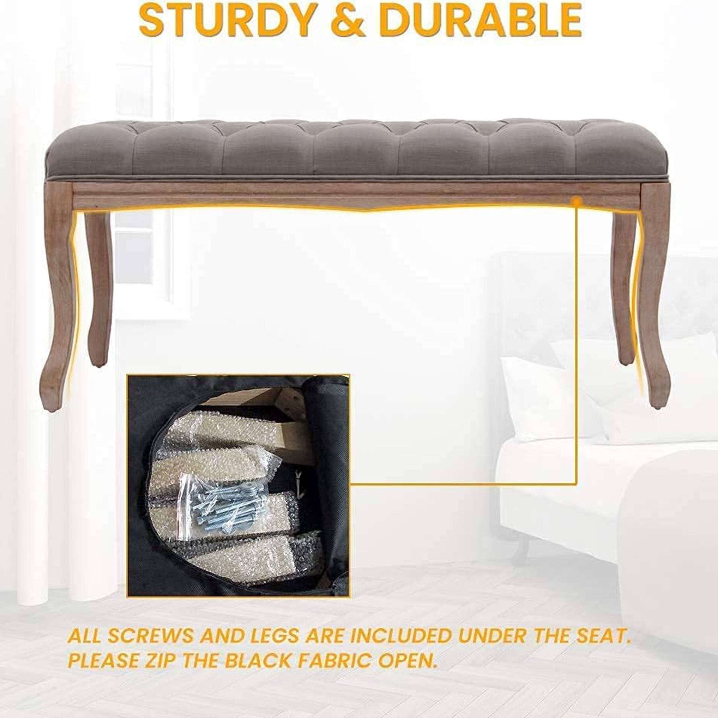 STURDY & DURABLE

ALL SCREWS AND LEGS ARE INCLUDED UNDER THE SEAT. PLEASE ZIP THE BLACK FABRIC OPEN.