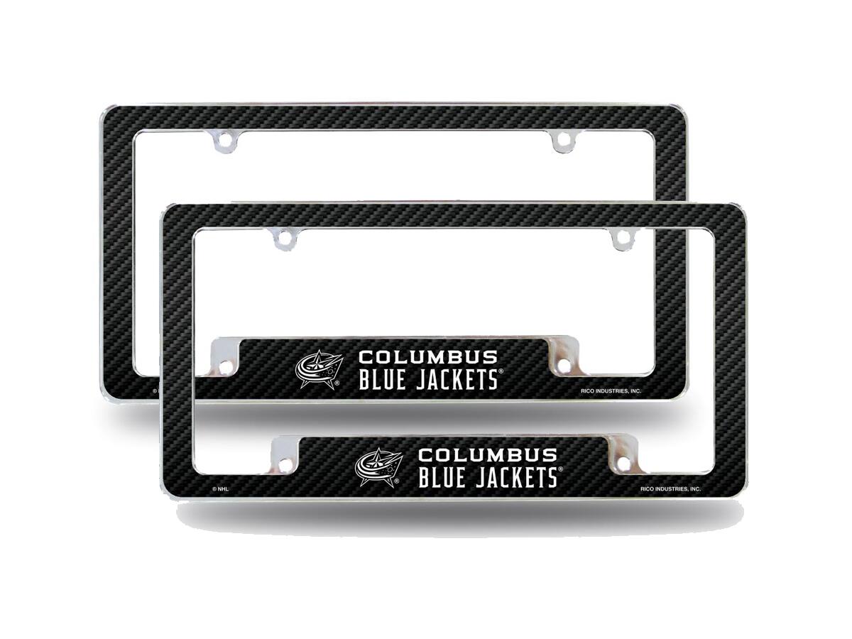 Columbus Blue Jackets NHL (Set of 2) Chrome Metal License Plate Frames with Carbon Fiber Design