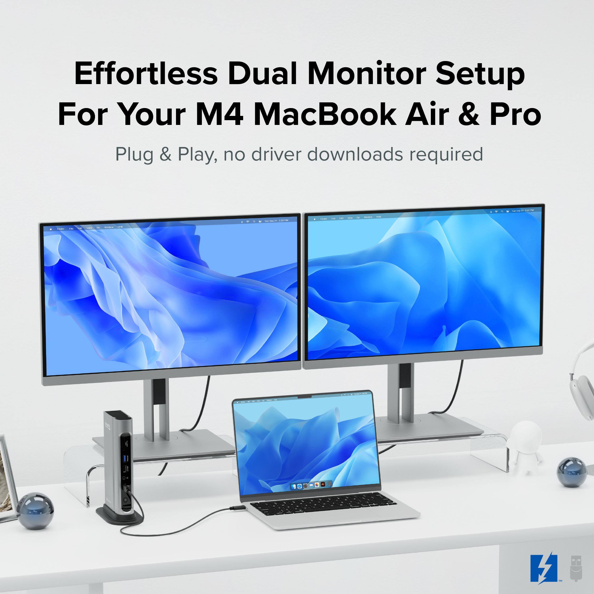 Effortless Dual Monitor Setup For Your M4 MacBook Air & Pro Plug & Play, no driver downloads required