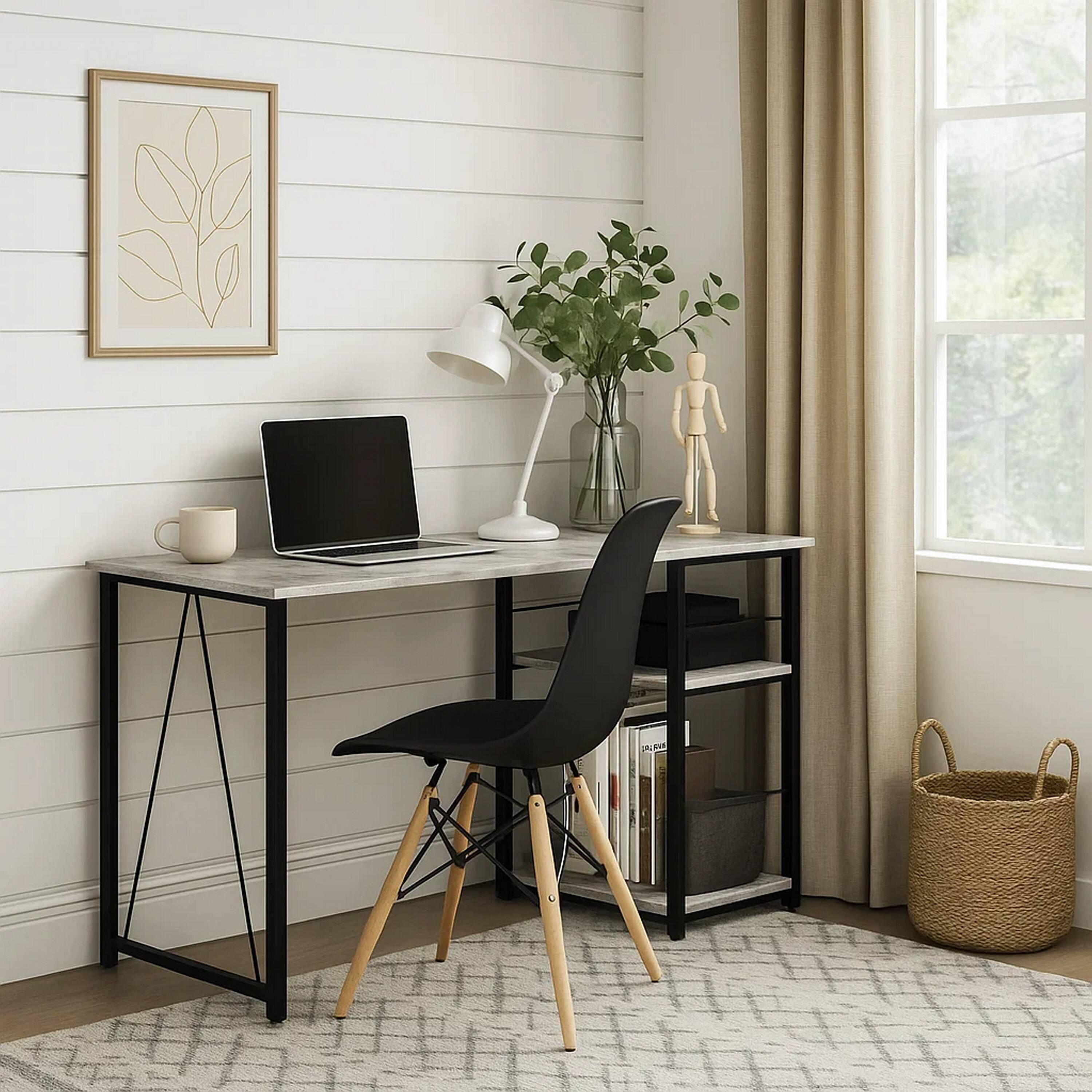 Alt View 2. Manhattan Lane - Writing Desk with Rustic Wood Finish, Antique White and Black - White, Black.