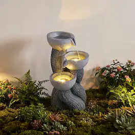 Costway - 18.5"H Outdoor Water Fountain 3-Tier Cascading Bowl Tabletop Waterfall Fountain - Gray