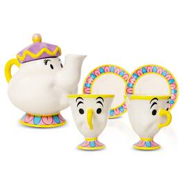 Disney - Beauty and the Beast Mrs. Potts Teapot Set With 2 Chip Cups and Saucers - White