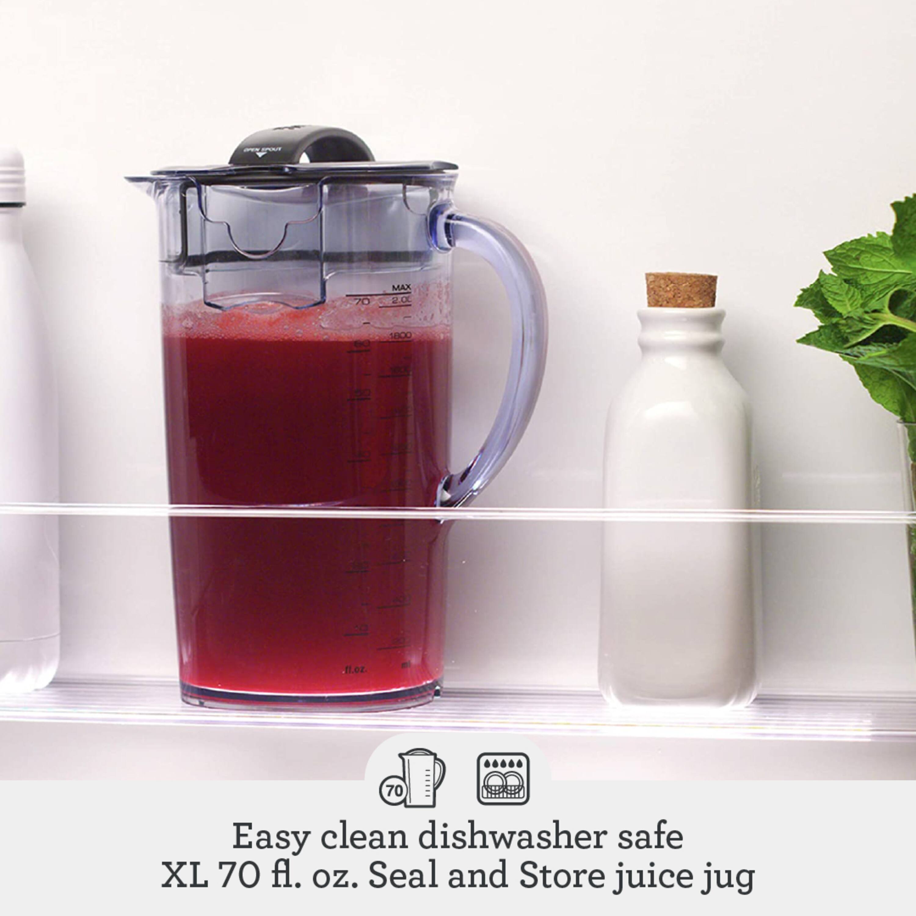 Easy clean dishwasher safe XL 70 fl. oz. Seal and Store juice jug