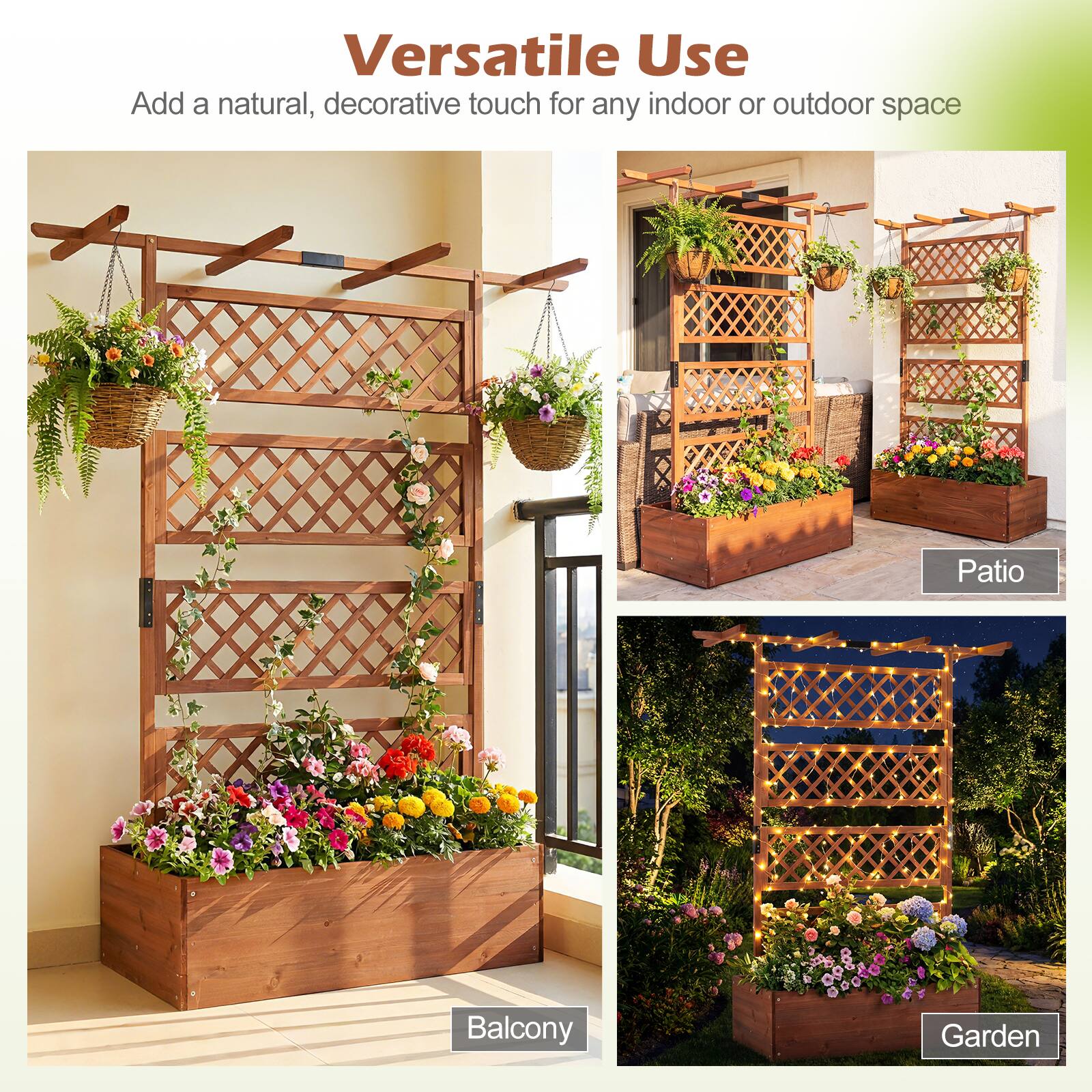 Versatile Use  
Add a natural, decorative touch for any indoor or outdoor space  

- Balcony  
- Patio  
- Garden
