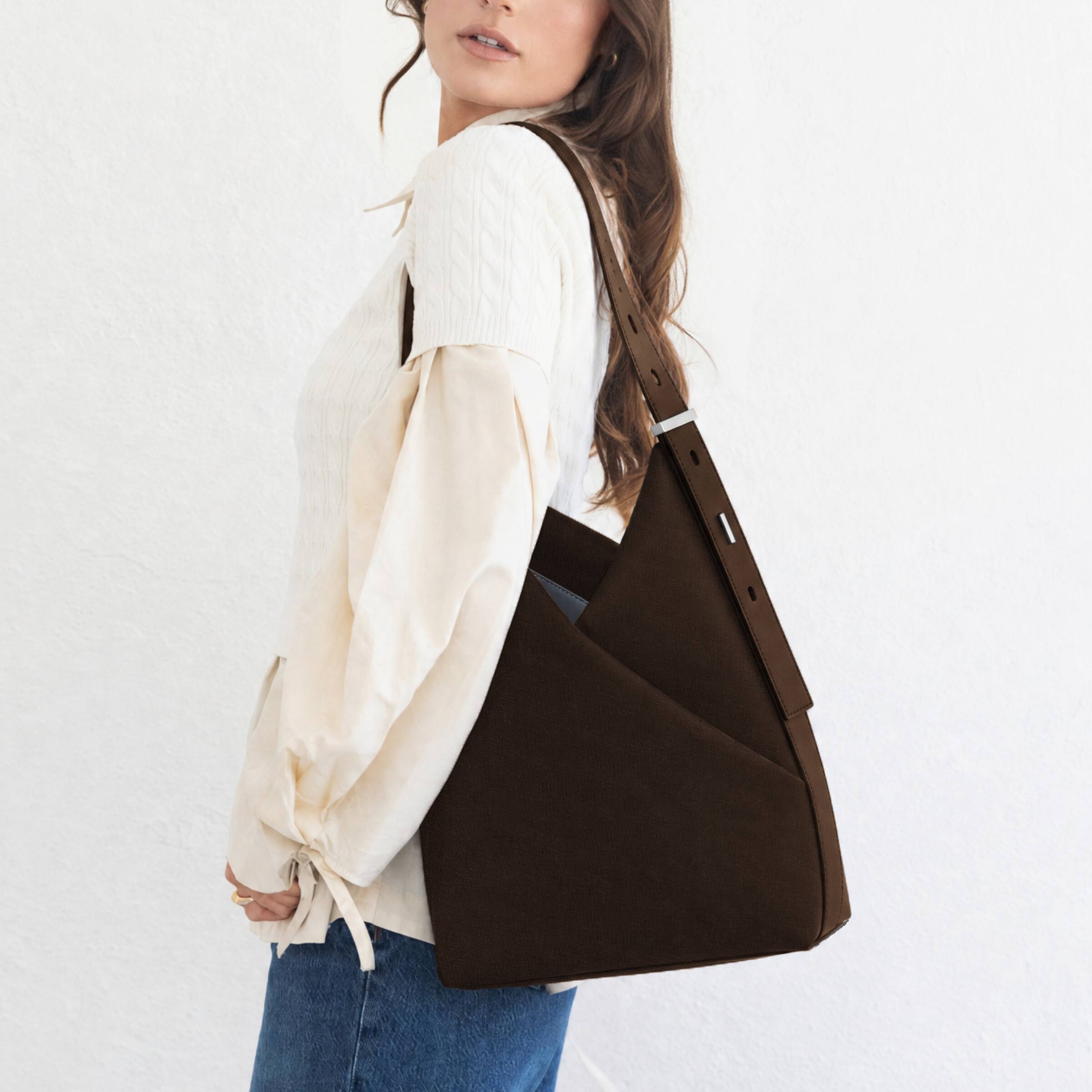 Angle. Lux & Nyx - Lux & Nyx - Origami 15" Laptop Hobo Bag - Convertible Shoulder Bag - Espresso.