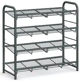 Songmics Home - Shoe Rack, 4 Tier Shoe Organizer for Closet, Holds up to 16 Pairs of Shoes, Shoe Rack for Front Door Entrance - Gray