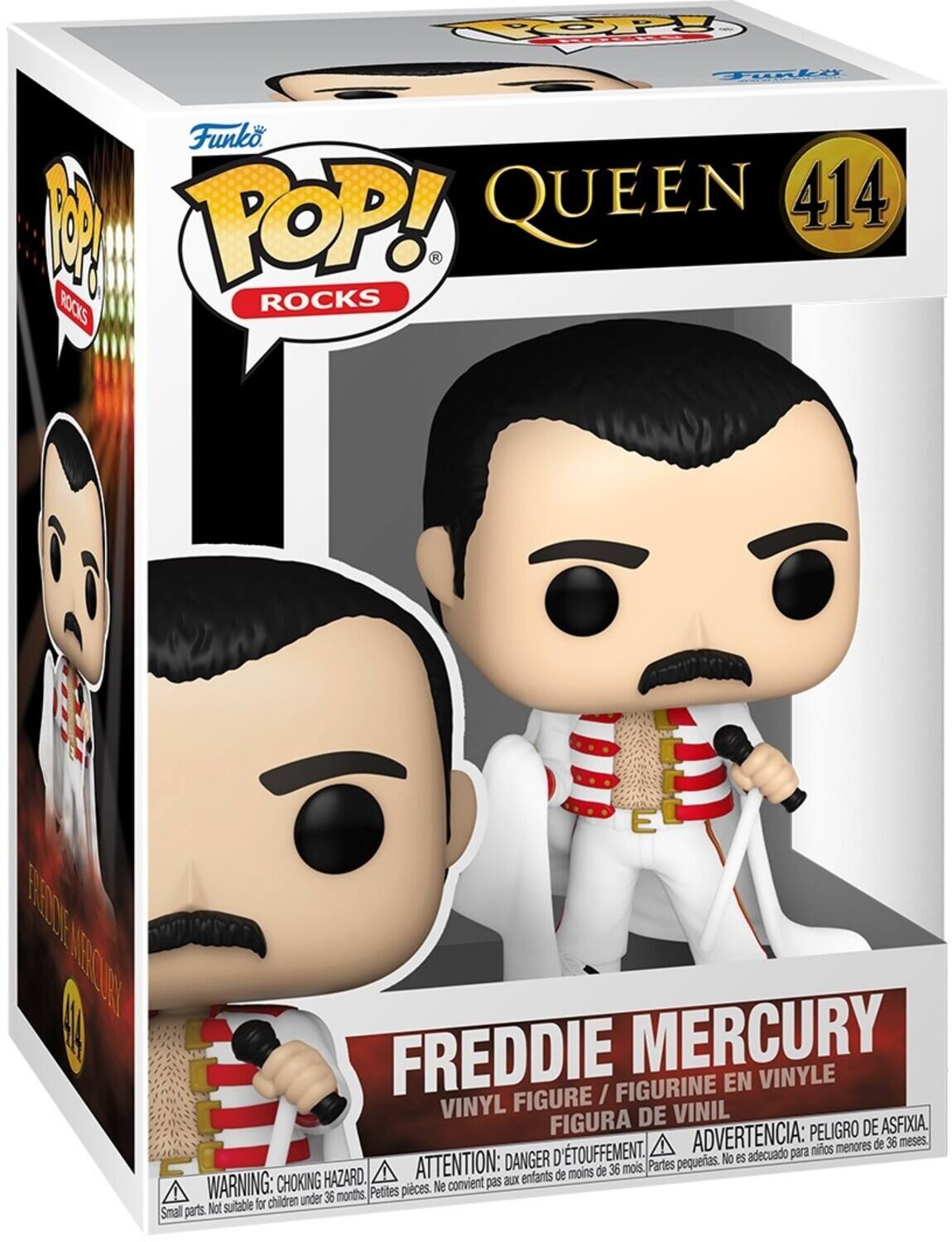 POP! QUEEN 414 ROCKS
FREDDIE MERCURY FIGURINE EN VINYLE
FIGURE / VINYL DE VINIL FIGURA
ADVERTENCIA: PELIGRO DE ASFIXIA
ATTENTION: DANGER D 'TOUFFEMENT
Partes pequerias. No es adecuado para de moins de 36 mois.
CHOKING HAZARD
WARNING: under 36 months, Petites pieces. Ne Not suitable for children Smal parts