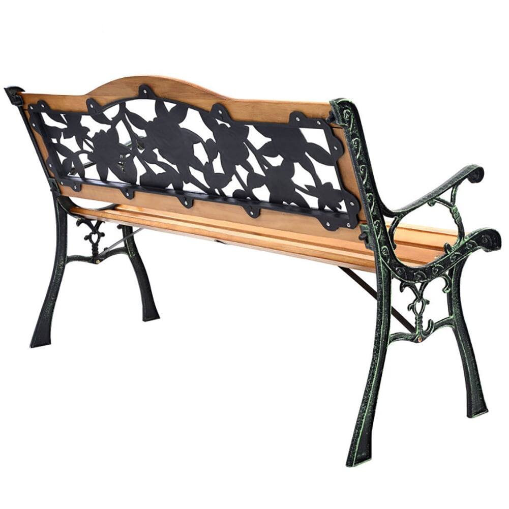 Alt View 4. Pefilos - Garden Bench Chair Outdoor Wooden Loveseat with Iron Armrest, Solid Wood Outdoor Bench for Park, Porch - Brown.