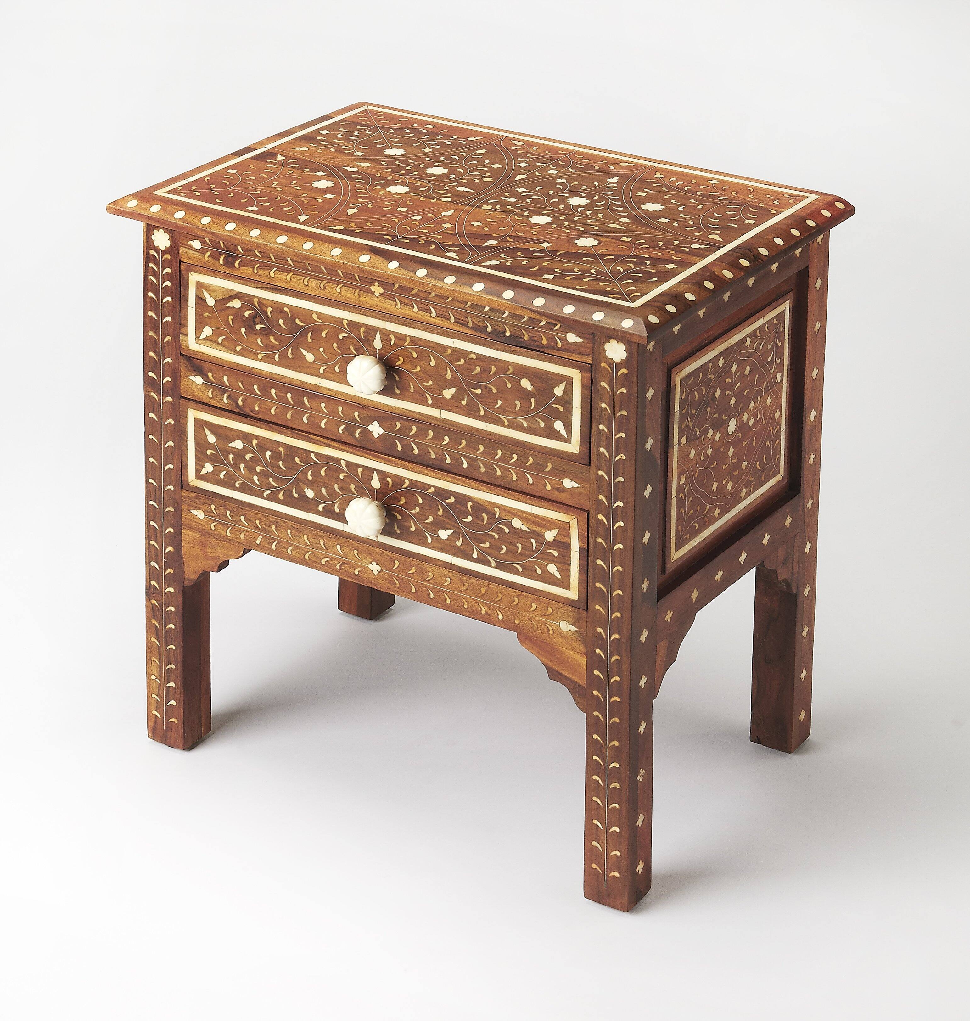 Front. Butler Specialty - Chevrier 21.5 in. W Rectangular Wood and Bone Inlay 2 Drawer Accent Chest - Medium Brown.