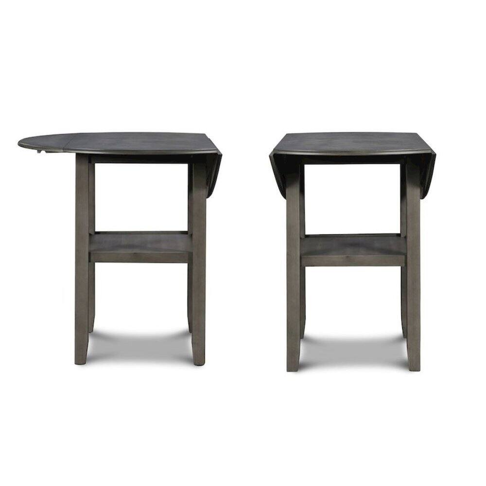 Alt View 1. FurniFact - Gray 3 Piece Drop Leaf Table and 2 Chairs, Small Round Dining Table Set - Grey.