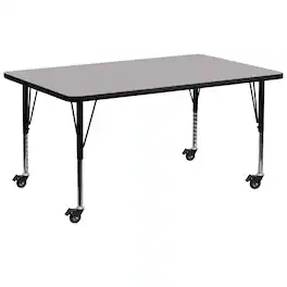 Flash Furniture - Wren Mobile 30''W x 72''L Rectangular Grey Thermal Laminate Activity Table - Height Adjustable Short Legs - Gray