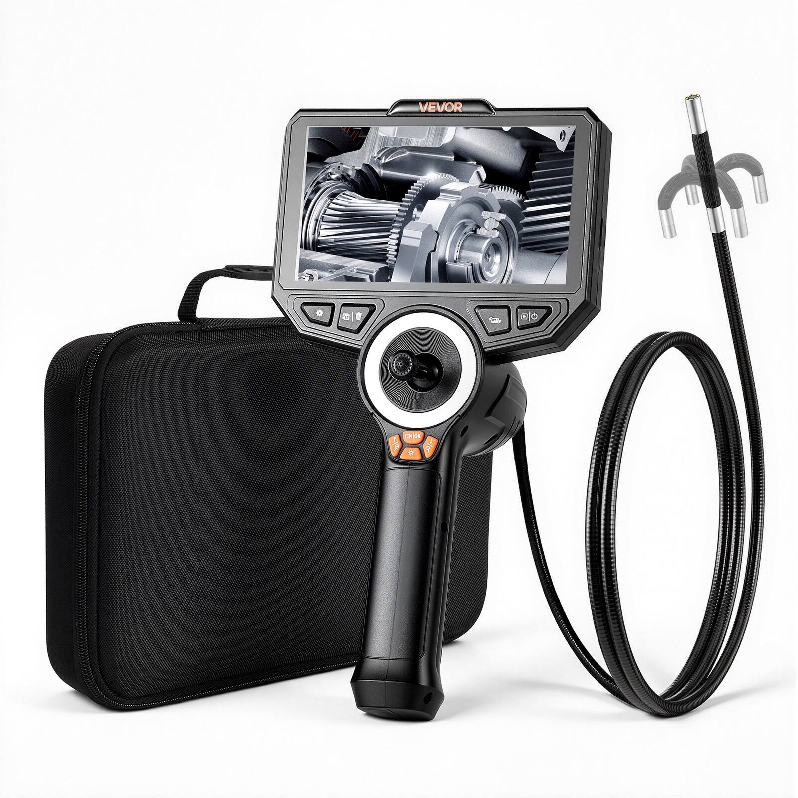 VEVOR - 4-Way Articulating Endoscope with Light, True 1080P HD Industrial Borescope Inspection Camera with Articulated Probe - Black