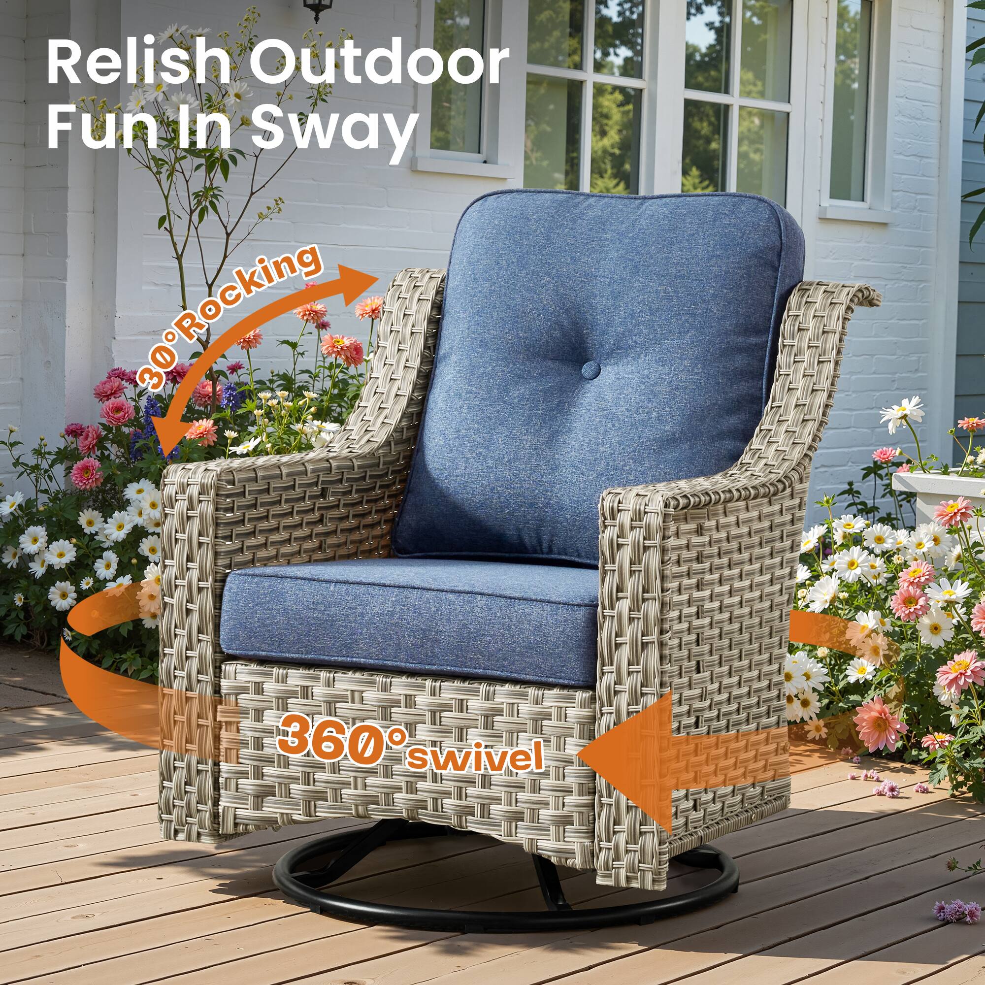 Relish Outdoor Fun In Sway

30° Rocking

360° swivel
