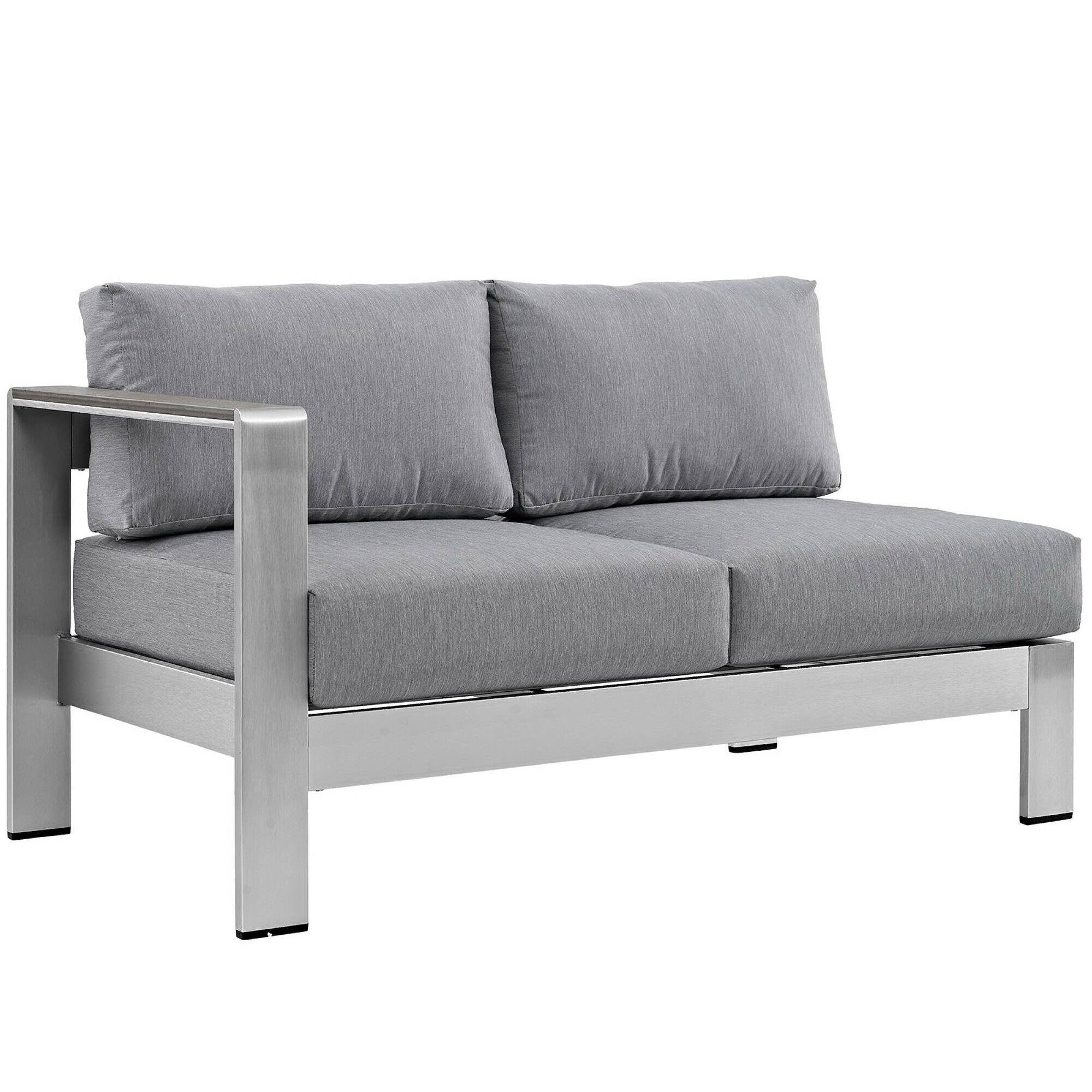 Angle. Modway - Shore Left-Arm Corner Sectional Outdoor Patio Aluminum Loveseat by Modway - Silver Gray.