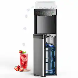 Ecozy Chillio - 4-in-1 Bottom-Loading Water Dispenser with Ice Maker, 33 lbs/Day, Child Lock, Fits 3 & 5 Gallon Bottles for Home, Office - Silver