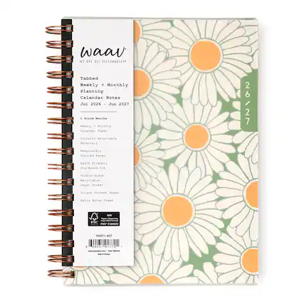 waav WE ARE ALL VISIONARIES
Tabbed Weekly + Monthly Planning Calendar Notes
Jul 2026 - Jun 2027
2 Bonus Months
Weekly + Monthly Calendar Pages
Contains Recyclable Materials
Responsibly Sourced Paper
Earth Friendly Soy-Based Ink
Double-Sided Recyclable Paper Pocket
Unique Content Pages
Extra Notes Pages
MIX Paper Supporting responsible forestry FSC® C104272
153371-A27
6 99931 91770 1
www.vazimakon.com
Made in the USA