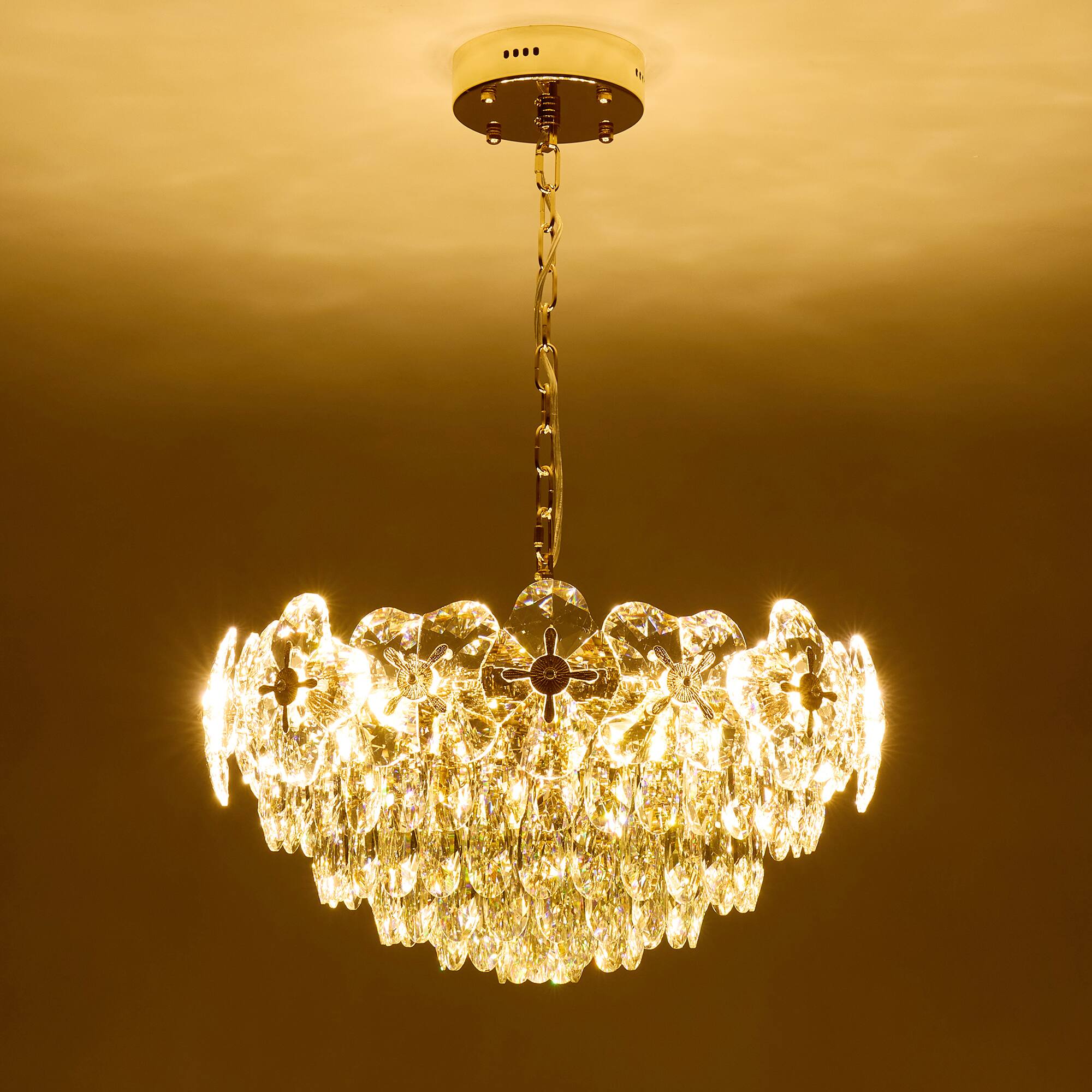 Alt View 8. Siljoy - 24 Inch Round Luxury Crystal Chandelier, Modern Gold 4-Leaf Floral Pendant Light for Kitchen Living Room  Foyer - Rose Gold.