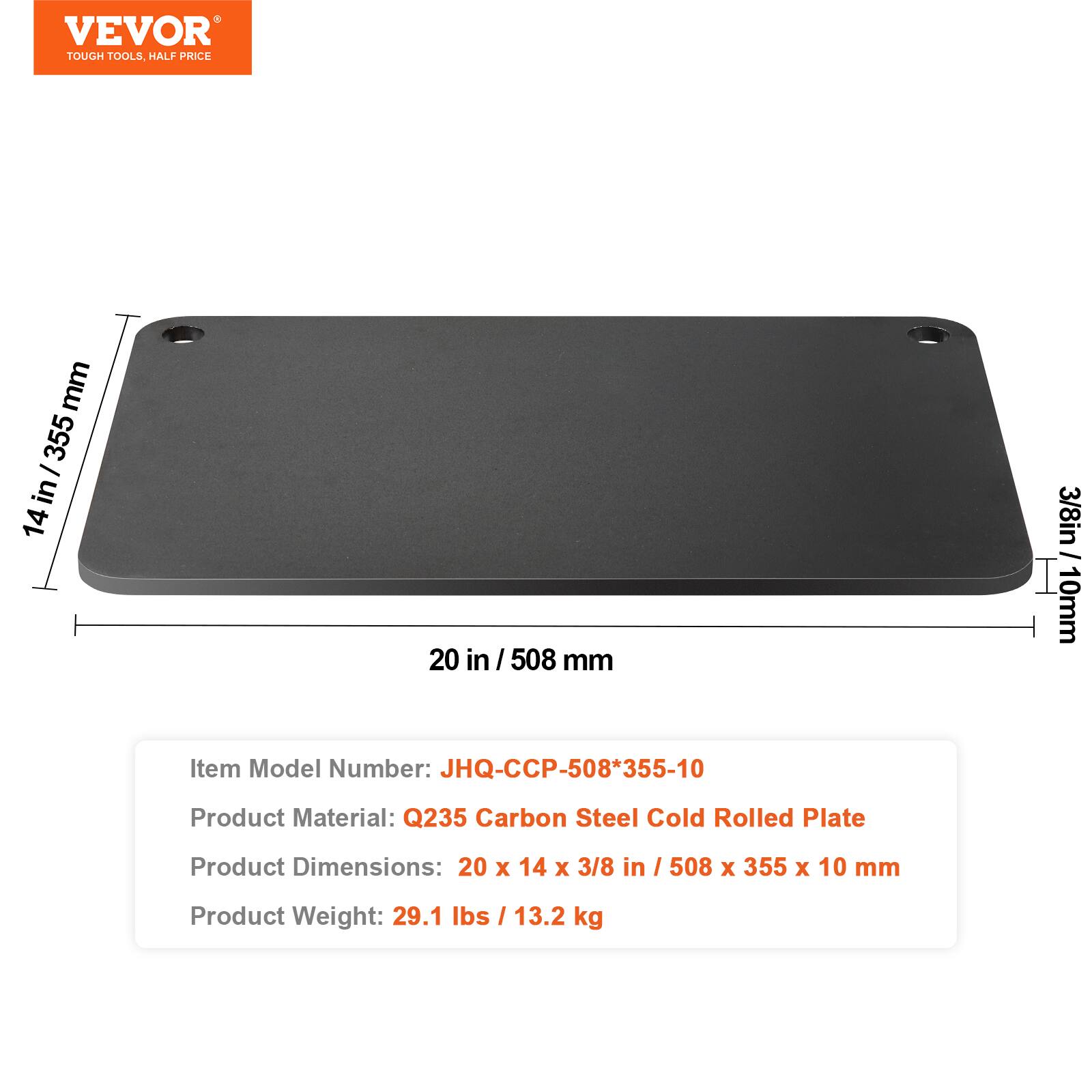 VEVOR - Pizza Steel, 20" x 14" x 3/8" Pizza Steel Plate for Oven, Pre-Seasoned Carbon Steel Pizza Baking Stone - Black - Thumbnail 2