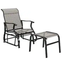 PULUZ - Outdoor Glider with Ottoman, Patio Glider Chair Set with High Back, Wide Seat for Porch, Garden, Backyard - Gray