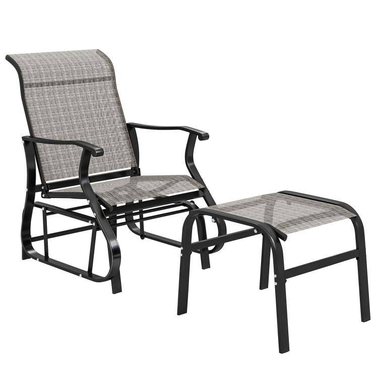 PULUZ - Outdoor Glider with Ottoman, Patio Glider Chair Set with High Back, Wide Seat for Porch, Garden, Backyard - Gray