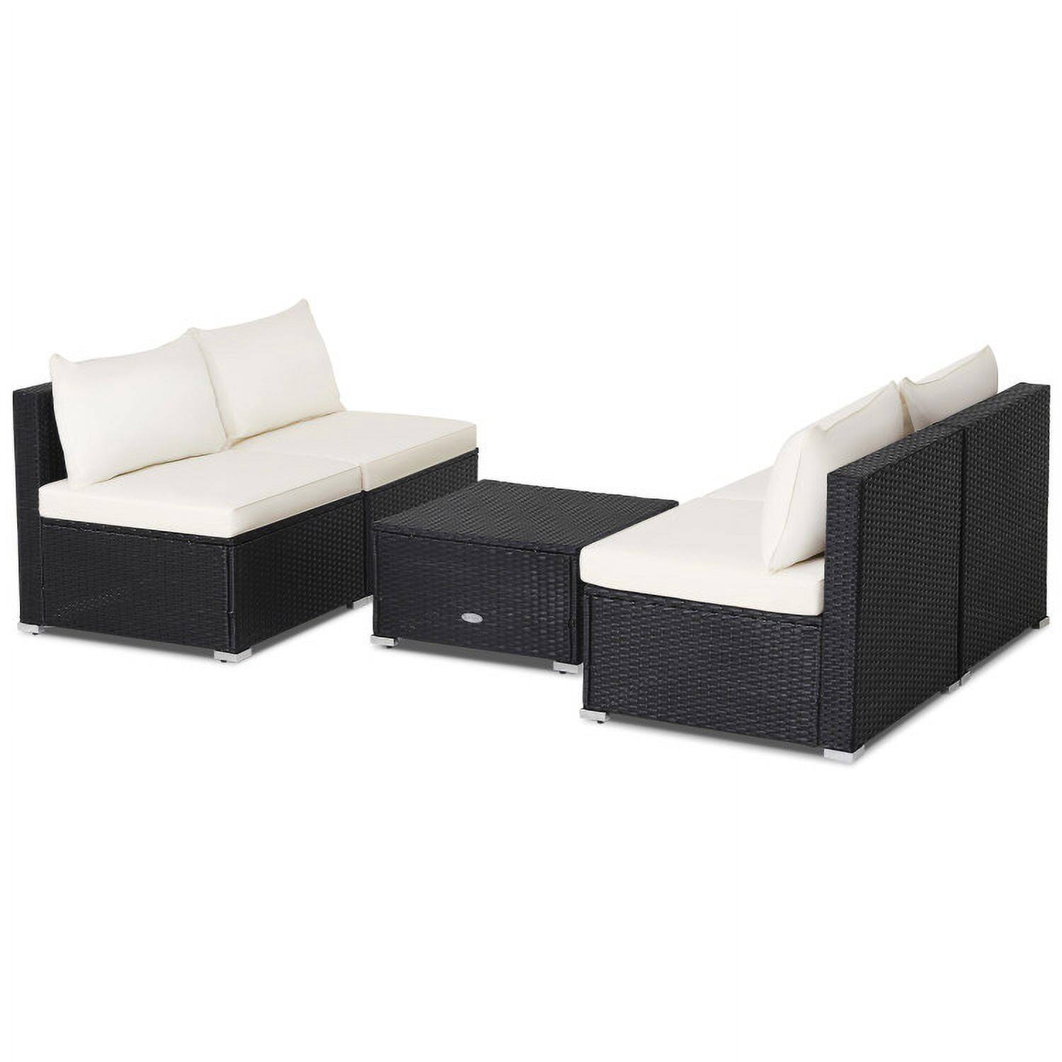 Left. Kadyn - 5 Pieces Outdoor Patio Furniture Set with Cushions and Coffee Table Patio Seating Conversation Set Modern Patio Sofa - Off White.