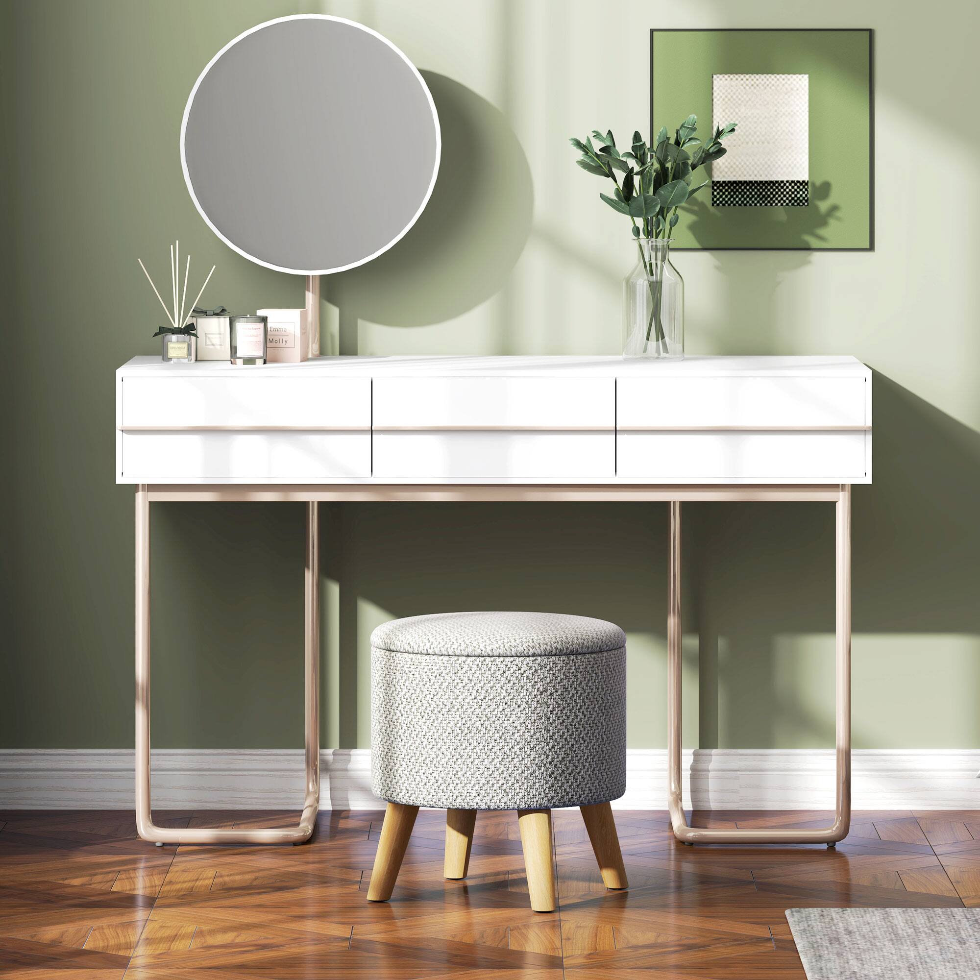 Alt View 9. Homcom - Round Storage Ottoman, Linen Fabric Foot Stool with Removable Top, Small Foot Rest with Hidden Space for Living Room - Light Grey.