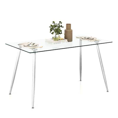 Gymax Modern Glass Dining Table Rectangular Dining Room Table W Gymax Modern Glass Dining Table Rectangular Dining Room Table W