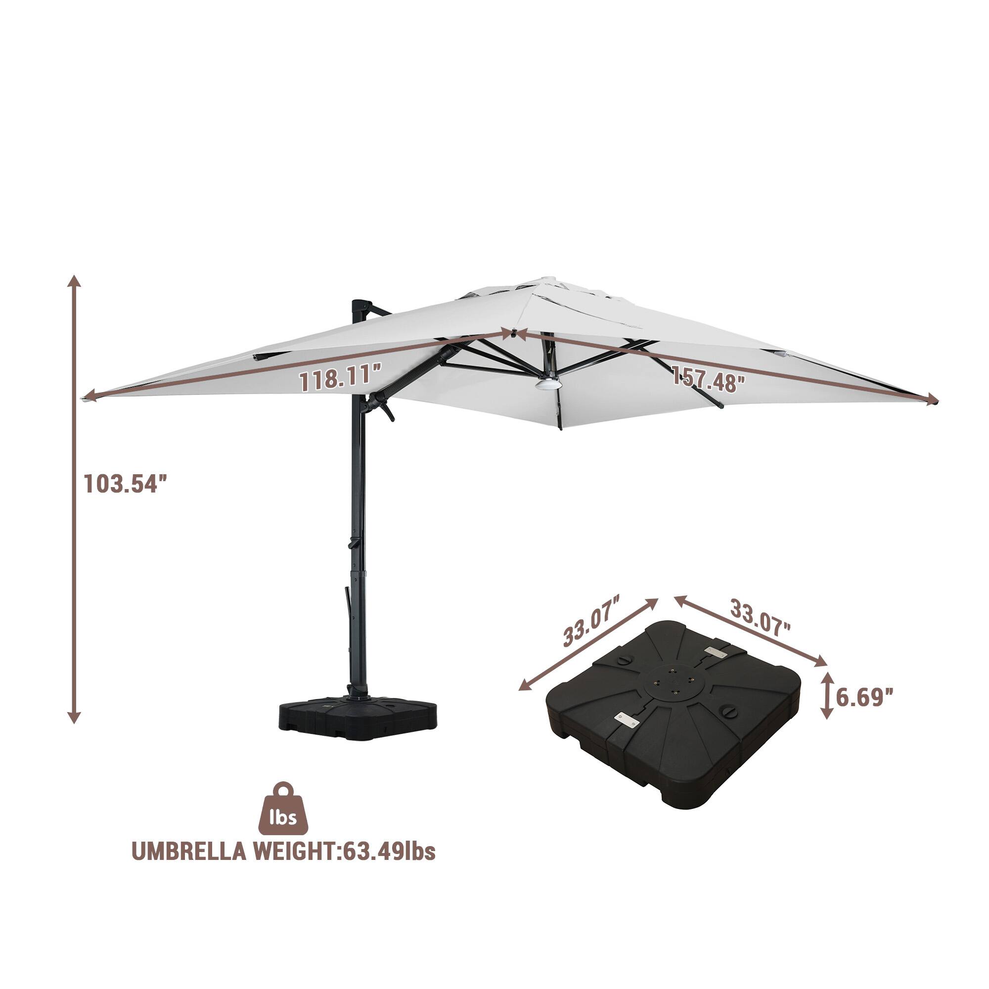 118.11"  
1-57.48"  
103.54"  
33.07"  
33.07"  
6.69"  
lbs  
UMBRELLA WEIGHT: 63.49lbs