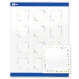 Avery - Labels, 2" x 2", Glossy Green Florals/Gold Dots - White