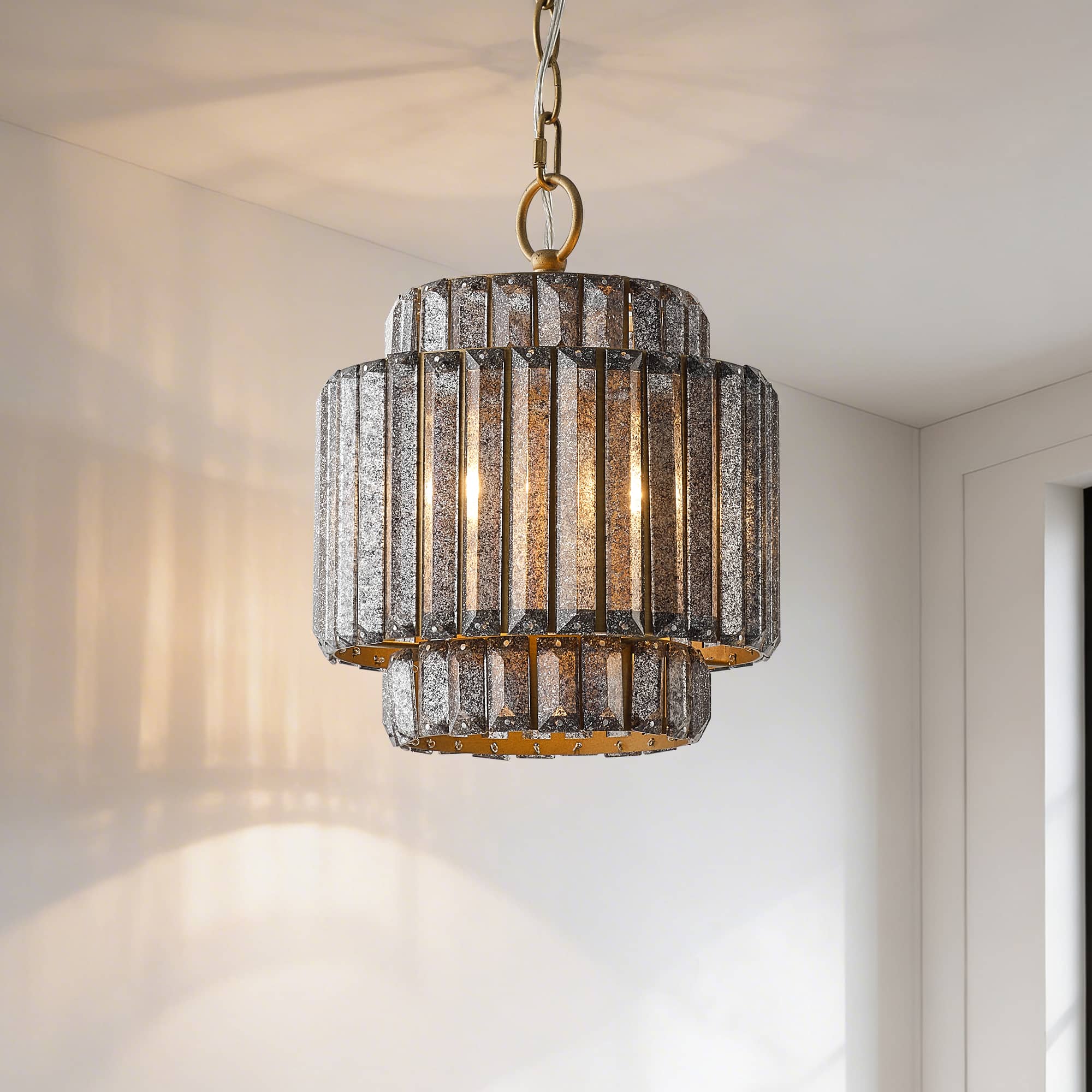 Vaczon - 1-Light 9.8-Inch Crystal Mini Modern Hanging Pendant Light Ceiling Fixture with Adjustable Chain for Kitchen Island - Gold