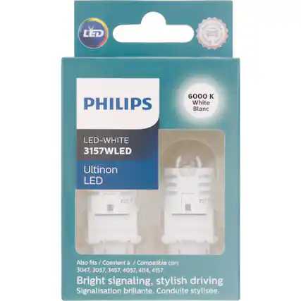 LED Nitomanic CwenD Grade PHILIPS 6000 White Blanc LED-WHITE 3157WLED Ultinon LED P27/7 P27/7 Also fits / Convient à / Compatible con: 3047, 3057, 3457, 4057, 4114, 4157 Bright signaling, stylish driving Signalisation brillante. Conduite stylisée.