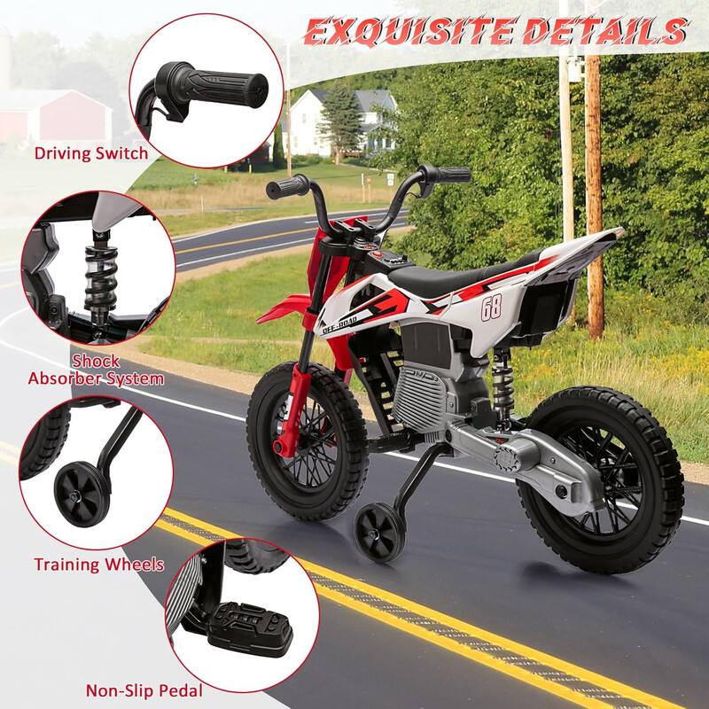 EXQUISITE DETAILS

- Driving Switch
- Shock Absorber System
- Training Wheels
- Non-Slip Pedal