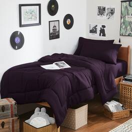 Sweet Home Collection - 7PC Campus Ready Dorm Twin XL Bedding Bundle, Solid Comforter, Bed Pillows and Sheet Set - Purple