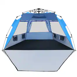 Costway - 3-4 Person Easy Pop Up Beach Tent UPF 50Plus Portable Sun Shelter - Blue