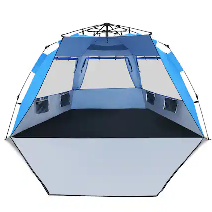 Front. Costway - 3-4 Person Easy Pop Up Beach Tent UPF 50Plus Portable Sun Shelter Blue - Blue.