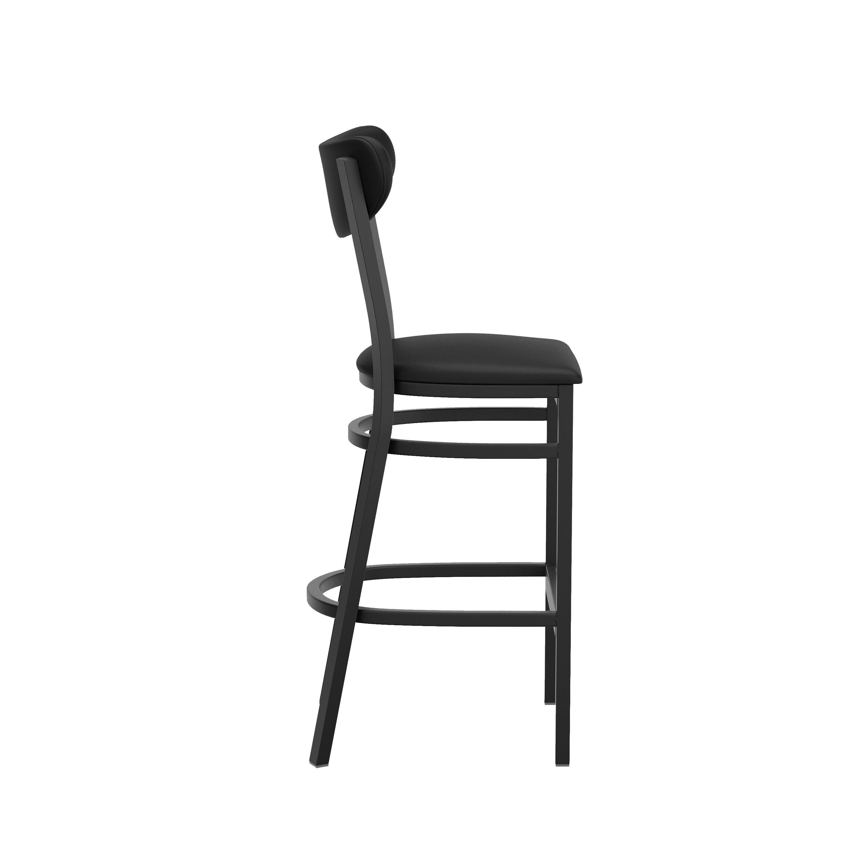 Left. Flash Furniture - Wright Commercial Barstool with 500 LB. Capacity Black Steel Frame, Black Vinyl Boomerang Back, and Black Vinyl Seat - Black.