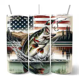OrnamentallyYou - Patriotic Bass Fishing 20ozTumbler With Stainless Steel Straw - Multicolored