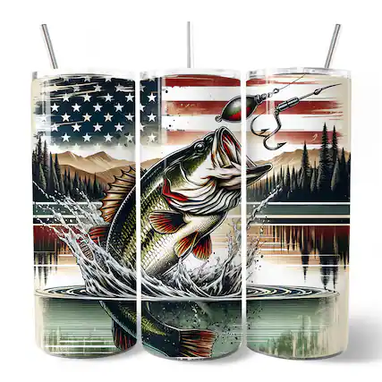 Front. OrnamentallyYou - Patriotic Bass Fishing 20ozTumbler With Stainless Steel Straw - Multicolored.