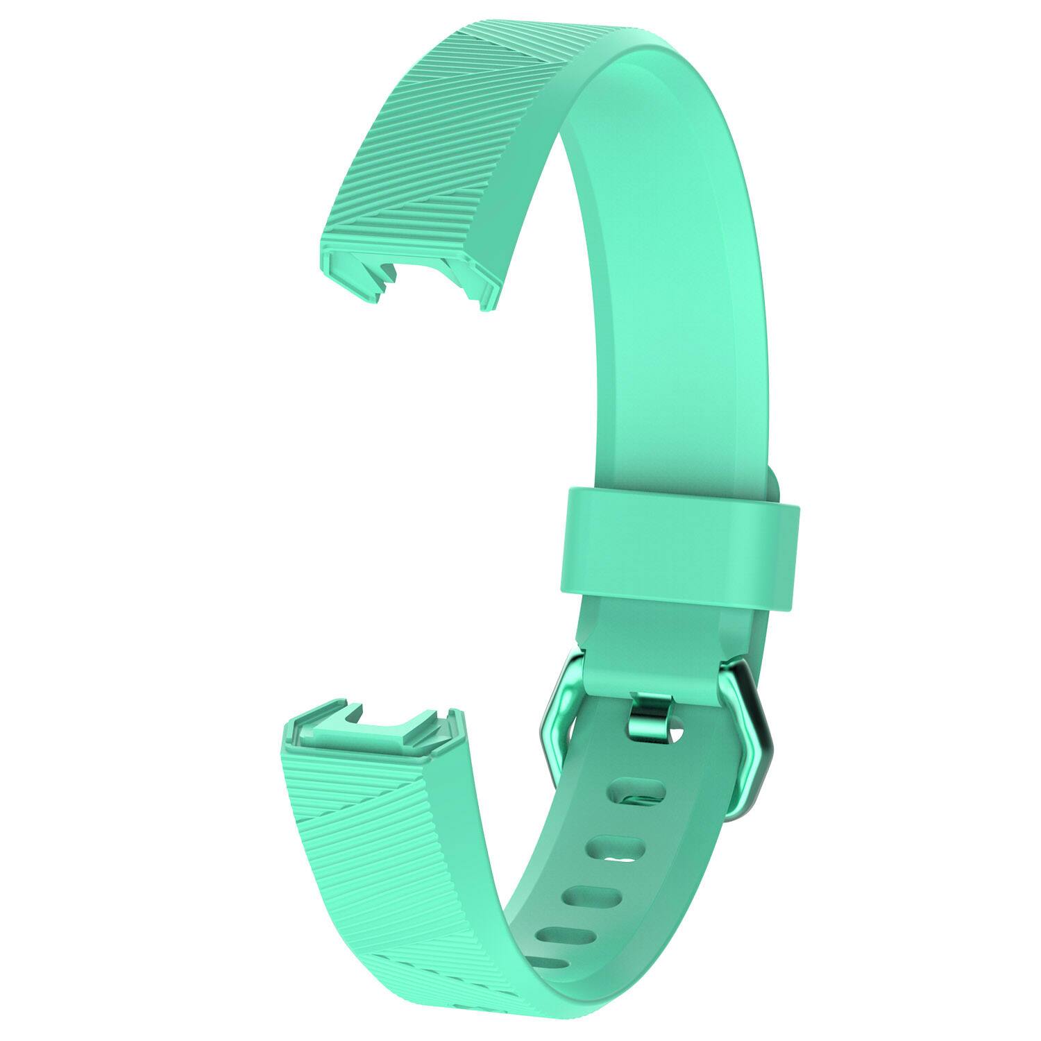 Left. StrapsCo - Active Band Rubber Watch Strap For Fitbit Alta (Medium-Long) - Mint Green.