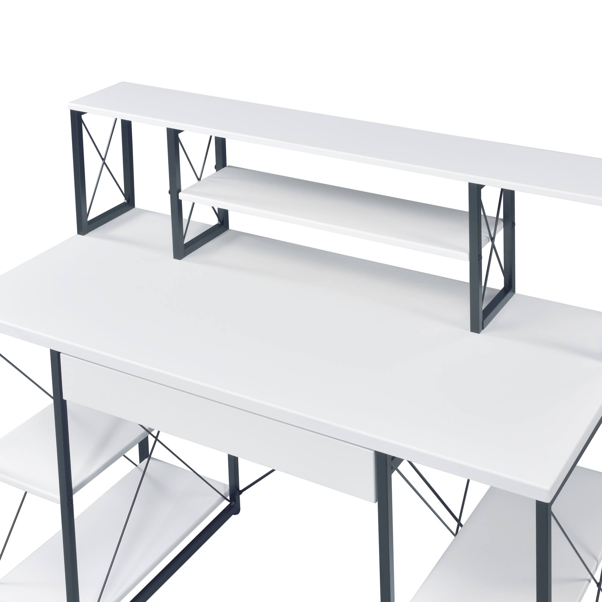 Back. GOODSILO - All-Purpose Writing Desk with Storage Drawer and Open Compartments for Home Office Use - White.