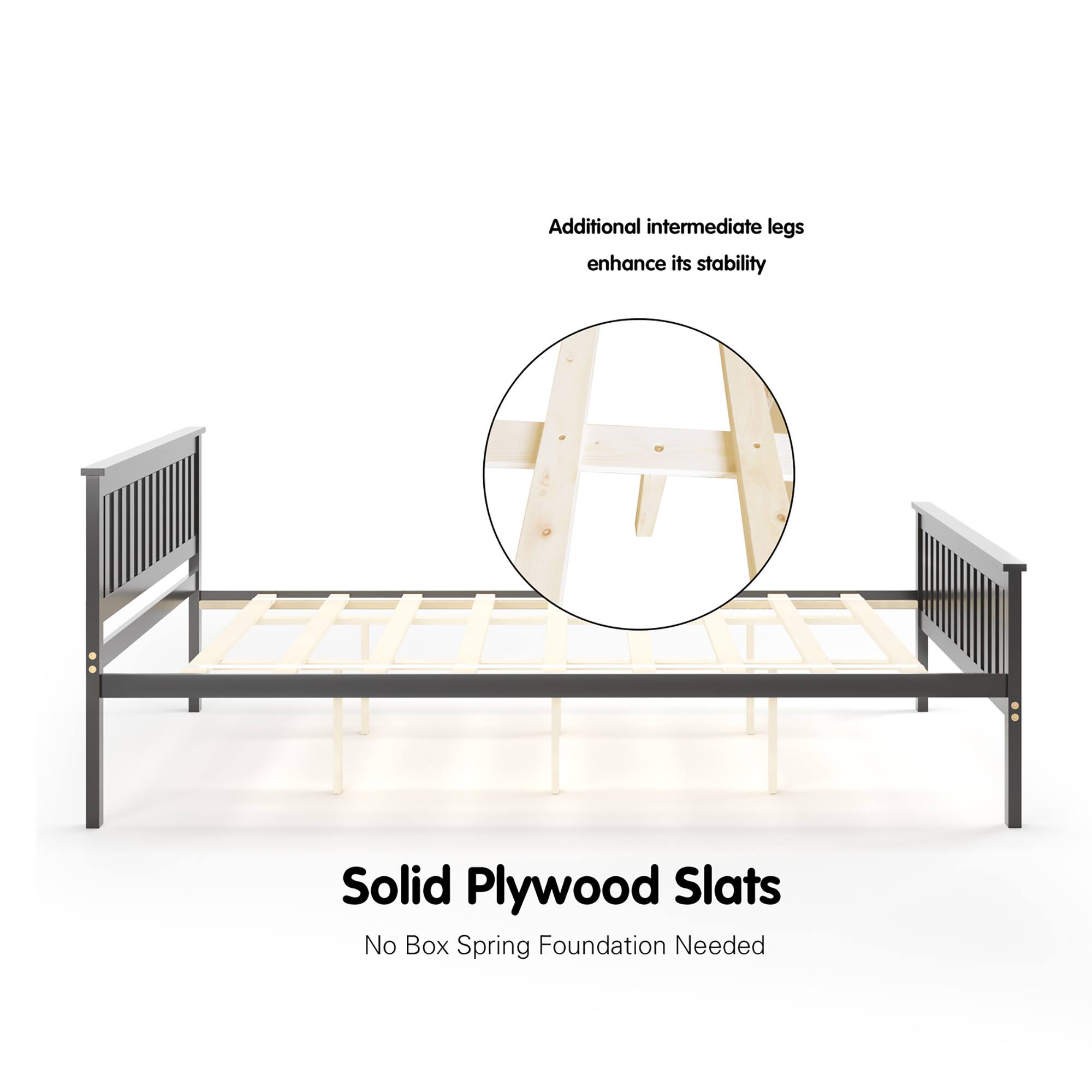 Alt View 8. Costway - Costway Queen Wood Platform Bed with Headboard and Footboard Mattress Foundation - Brown.