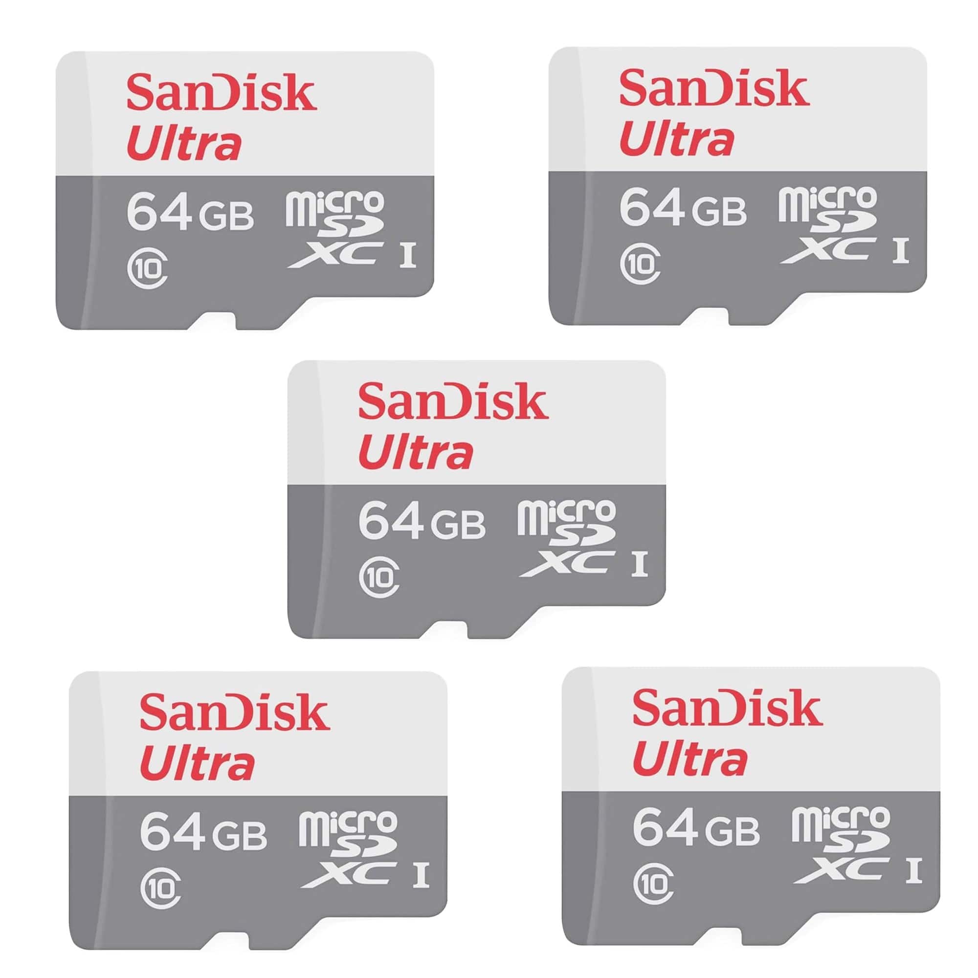 5x SanDisk Ultra 64GB microSDXC Card UHS-1 Upto 100 MB/s Class 10 w/ SD Adapter