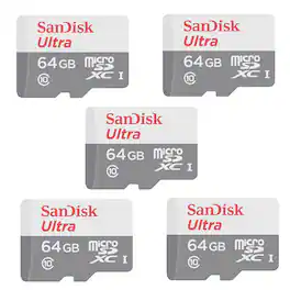 5x SanDisk Ultra 64GB microSDXC Card UHS-1 Upto 100 MB/s Class 10 w/ SD Adapter
