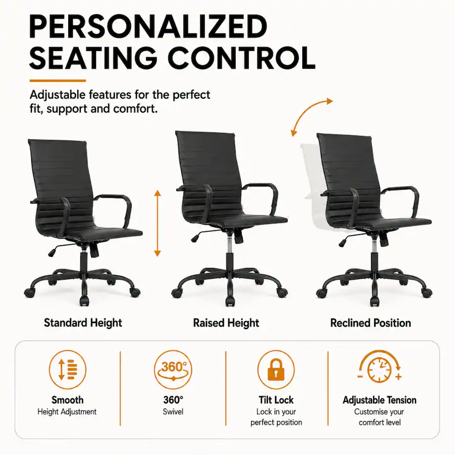 Variable Tension Control LeisureMod Harris Ergonomic High Back Leather Upholstered Office Chair ...