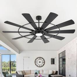 Breezary - 72-In LED Ceiling Fan with Light, 10 Plywood Blades, 6-Speed DC Motor, Remote, Timer, 3CCT, 6"/12" Downrods - 72-Inch Black